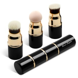 3 in 1 Professional Liquid foundation Makeup Brush Set Kabuki Face Blush Foudation Brush Powder Sponge for Powder/Liquid/Cream Travel Cosmetics Makeup Brushes with Cap