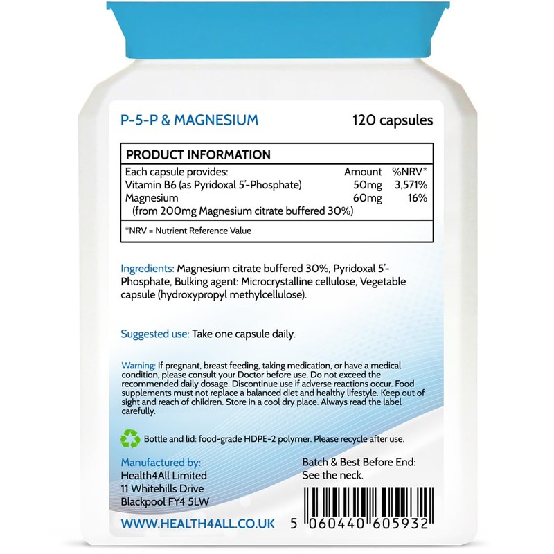 P5P Pyridoxal 5'-Phosphate 50mg 120 Capsules (V) Biologically Active Vitamin
