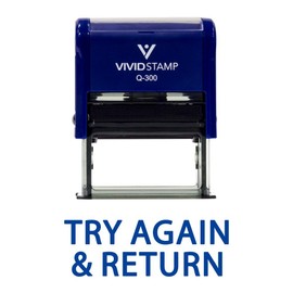 Try Again & Return Teacher Self Inking Rubber Stamp (Blue Ink) - Large