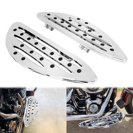HCmotorku Motorcycle Floorboards Set Driver Passenger Footboards Front Rear Foot Pegs Brake Pedal Fit For Harley Touring Road Glide Street Glide Electra Glide Softail Dyna (Chrome)