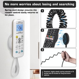 2-Pack Magnetic Remote Control Holders with Spring Ropes - Safely Secure Remotes & Small Items, Wall-Mount with Adhesive, Anti-Loss, Rapid Adsorption, Extendable Spring (White 70 inch, 2 Pack)