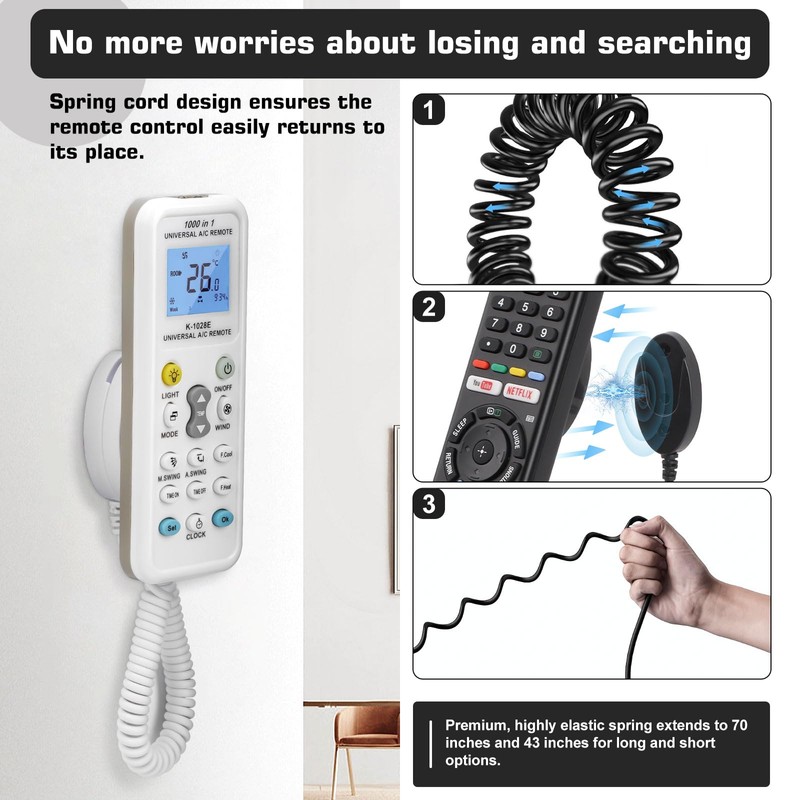 2-Pack Magnetic Remote Control Holders with Spring Ropes - Safely