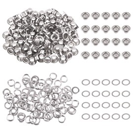 Swpeet 200Pcs - 100Sets 9/16" (14mm) Hole Sliver Grommets Thicken Metal Grommets Eyelets Grommet Kit, Metal Eyelets Kits Grommets Eyelets for Repairing Canvas, Leather, Curtains (6mm)