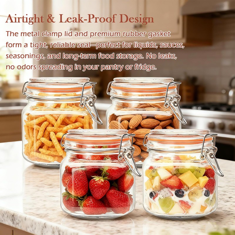 Encheng 25 oz Glass Jars With Airtight Lids And Leak