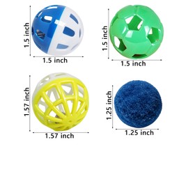 HEUHAI 6 Pcs Cat Toys Balls, 4 Bell Balls and 2 Plush Balls for Indoor Kitten, Safe Soft Interactive Cat Toy Set (1.5'')