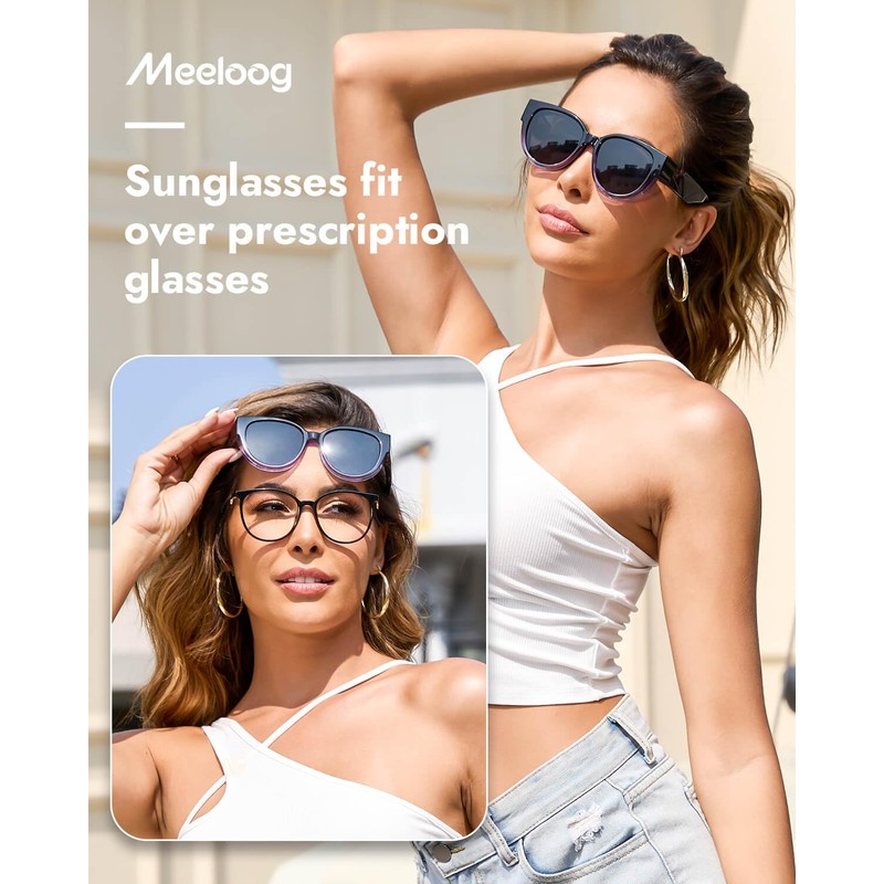 Meeloog Sunglasses Over Glasses Women Polarized Trendy Designer Round Fit