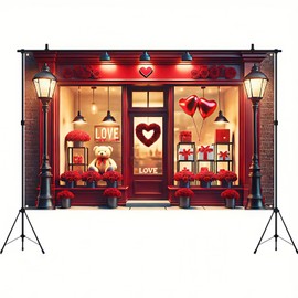 BlissYard Valentine’s Day Backdrop banner 71x43 inch Valentine's Day Storefront Banner Teddy Bears with Roses Balloons Romantic Valentine’s Day Backdrop Valentines Day Backdrop Decorations