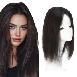 Meiverah Human Hair Topper for Women, 12 Inches Clip In Hair Toppers, 4x6 Inches Mono Lace with PU Base No Bangs Silk Straight Hair (#1B Natural Black, 4"*6"-12 Inch)