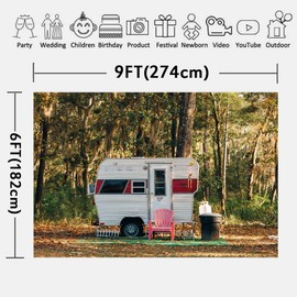 Camp Party Camping Backdrop 9x6ft Sunny Forest Camper Trailer Nature Scenery Photography Background Studio Photo Prop BJYYLU548
