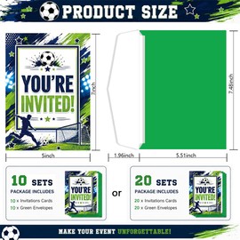 DewPrint Soccer Birthday Invitations for Boys, Football Party Invitation Cards with Envelopes, Sports Birthday Party Supplies for Kids Teen Celebration 10 Pack