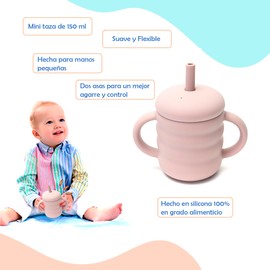 Set de Alimentación para Bebé en Silicóna, Juego de Platos, Vaso, Babero, Mordedera y Cubiertos para Bebé (Rosa)