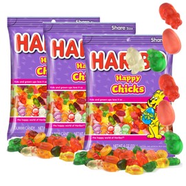 Haribo Easter Happy Chick Gummies, Spring Themed Gummy Candy, Shareable Bags, Fruit Flavored, 4 Ounces (Pack of 3)