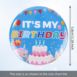 Mikovivi It's My Birthday Pin, 2.28 Inch Diameter Happy Birthday Badge Pins Boys Girls Brooch Cute Badge for Women Men Gifts Party Decorations (Blue)