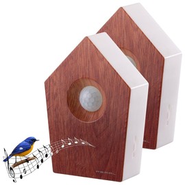 PEARL Bird Singing Box: Set of 2 Bird Song Box with Motion Sensor, 120 s, Teak Wood Effect (Bird Chirp, Welcome Box with Natural Bird Song)