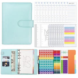 Magnetic Buckle Macaron A6 Leather Loose Leaf Accounting Notebook Creative Cash Budget Financial Planner Manual (Blue)
