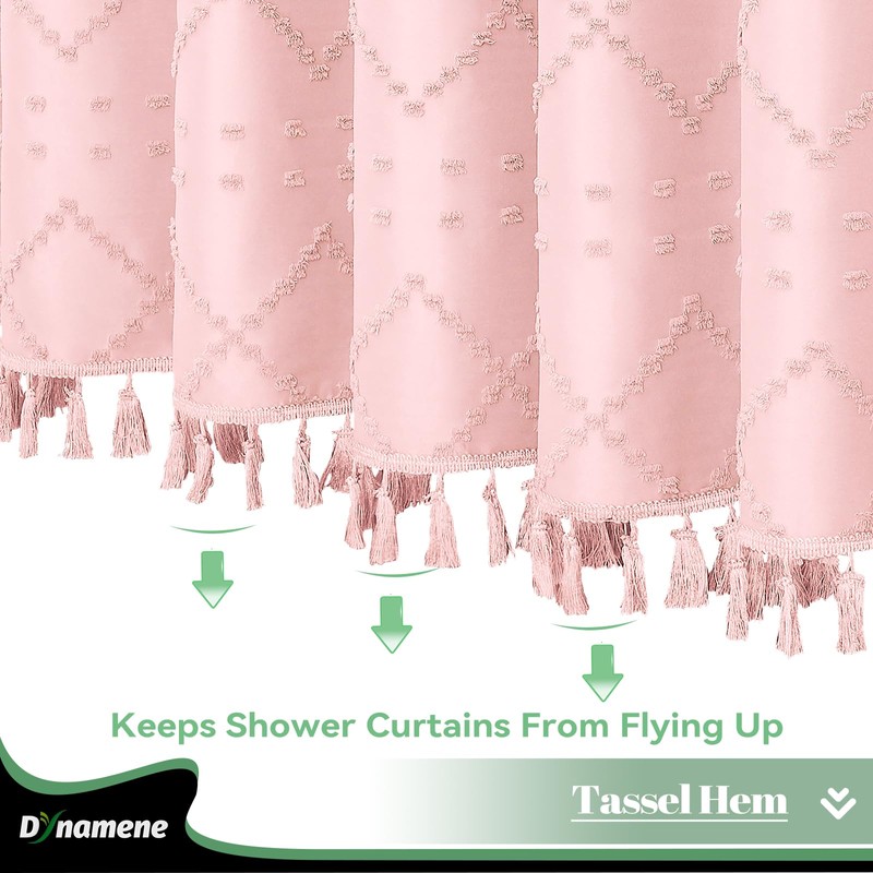 Dynamene 78 Inches Long Shower Curtain, Boho Tufted Geometric Striped