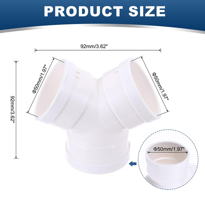 PATIKIL 3 Way Duct Splitter, 2"x2"x2" Socket PVC Y Shape