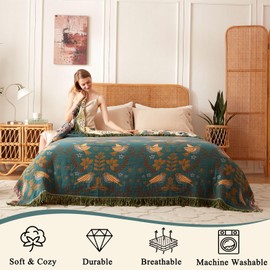 Boho Throw Blanket - Soft Cozy Cotton Blanket for Bed Couch Living Room, 50"x60" All Season Floral Bird Farmhouse Decor Blankets Spring Lightweight Muslin Throws & Blankets