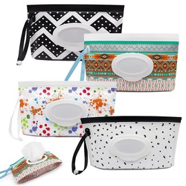 Wipes Dispenser, Refillable Portable Wipe Case Lightweight Travel Wet Wipes Holder  Wipe Container with Sealed Zipper to Keep Wipes Moist (4pack) - Color: multicolored A