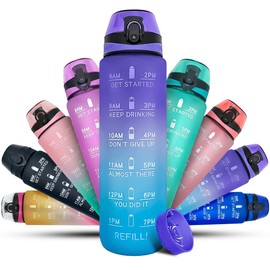 K-MART Water Bottle 1L Sports Water Bottle with Motivational Time Marker, Dishwasher Safe Leak-proof Drink Bottle BPA Free Non-Toxic for Running,cycling, Gym, School & Office (Purple Gradient)