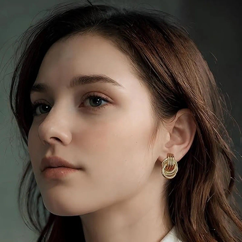 Aretes De Nudo Oro 18k Pendientes Gruesos Joyeria Para Mujer