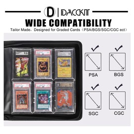 D DACCKIT Slab Binder for Graded Cards，Fits 60 Slabs - Premium 6 Pocket Graded Card Binder Compatible with PSA CGC BGS SGC and more（Model G6P60，Black）