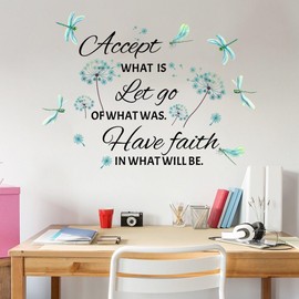 Inspirational Wall Stickers Removable Dandelion Inspirational Quotes Wall Stickers for Home Bedroom Living Room Office Bathroom Vinyl Dragonfly Wall Art Decoration
