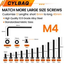 CYLBAQ 360pcs M4 Nuts and Bolts Assorted Set, 6mm to 40mm Metric Button Head Hex Socket Head Cap Screws Assortment Kit, Alloy Steel Machine Screws, Bolts, Nuts and Washers with Wrench