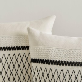 ZeeMart 2 Packs Cotton Boho Throw Pillow Covers 16x16 Inch Grid Black, Soft Farmhouse Decorative Couch Pillow Cases Black Cushion Covers for Sofa Bed Living Room Home Decor