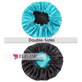ELIHAIR - Gorro de dormir con efecto sedoso, ajustable, para dormir, reversible, doble capa, color azul y negro