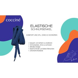Cocciné Elastic Shoelaces without Tying 1 Pair, 100 cm Long, Flat Shoelaces, Comfortable and Easy to Use, Stylish Design, Universal Use, navy