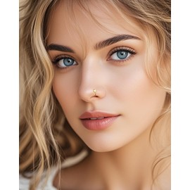 COCHARM 14K Gold Nose Hoop 20g Cute Yellow Gold Half Hoop Nose Rings Heart Star Arrow Dainty 14kt Real Gold Nose Piercing 8mm Solid Gold Tiny Nose Ring Hoop for Women Men, 0.8X8, Yellow Gold, no