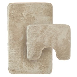 Olivia Rocco 2 Piece Bath Mat Set Extra Soft Easy Care Plush Bath Rug + Toilet Mats Super Absorbent Non Slip Bathmat for Bathroom Toilet Shower, Natural