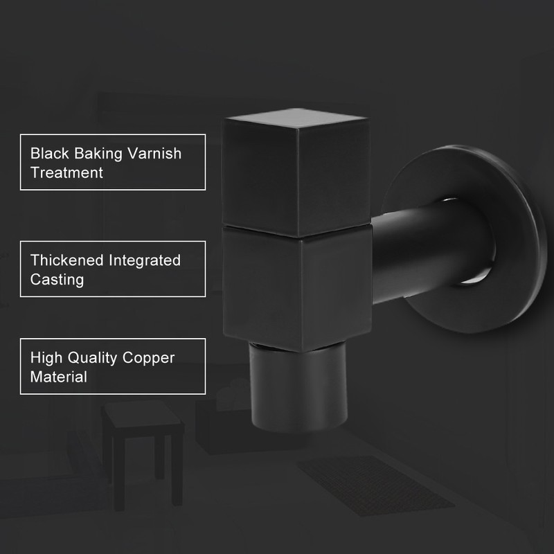 G1/2 Thread Black Copper Faucet Wall Mounted Single Cold Water