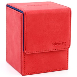 Single TCG Card Deck Box, Powerful Magnet Cards Storage Case, Over 100+ Cards Protectors Fit For Game Cards Magic Cards (Vertical, Red)