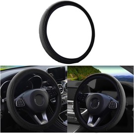 Car Steering Wheel Cover, Universal Microfibre PU Leather Elastic 15 Inch Stitching Colour Non-Slip Steering Wheel Protection, Car Interior Protection Accessories for Men Women (Black)