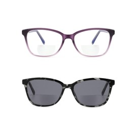 Kafirlo Bifocal Reading Glasses Women Cateye Blue Light Blocking Reader Polarized Sunglasses Ladies Designer Eyewear Purple Grey 2.50