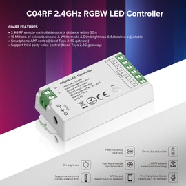SEZO C04RF 2.4GHz RGBW LED Controller Brightness Adjustable Compatible with Tuya Gateway RC03RFB RGBW Remote for 5050 RGBW LED Strip DC5-24V (no remote control)