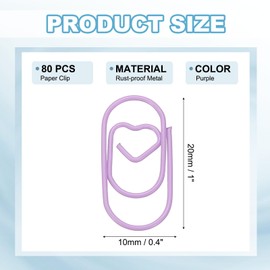PATIKIL 1x0.4 Inch Mini Paper Clip, 80 Pcs Metal Heart Paper Clip Wide Rust-Proof Strong Durable Small Cute Bulk for Office Supplies Document Organization Binder Bookmarks Planner, Purple