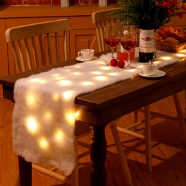 Jetec Christmas Snow Blanket with LED Lights Fake Snow Blanket Roll Snow Table Runner White Artificial Snow Cover for Christmas Village Mantel Winter Table Decor(13 x 70 Inch)