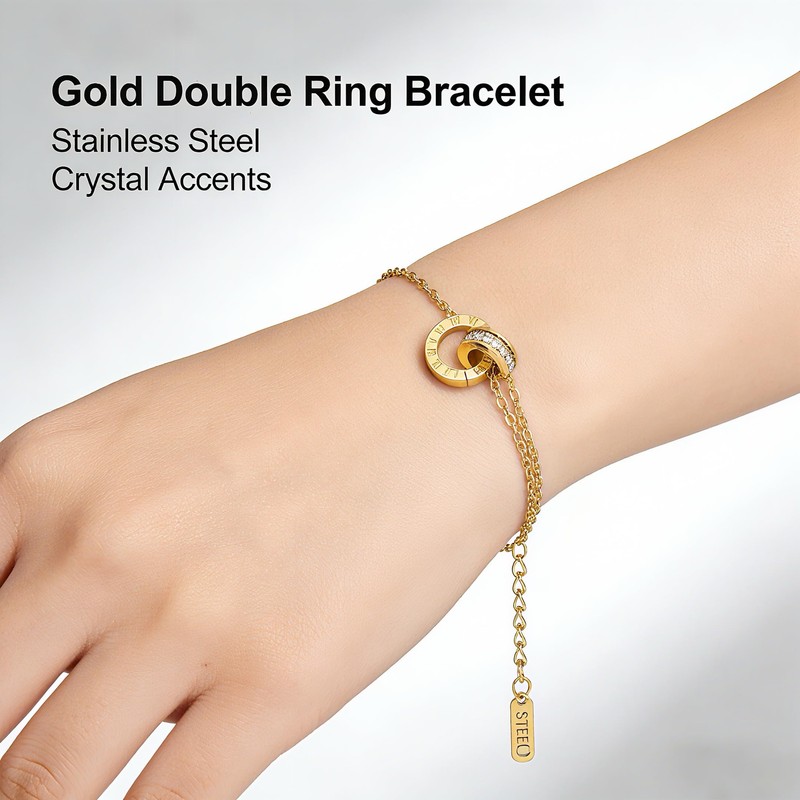 HongYi meiduan STFE Roman Numeral Interlocking Circle Bracelet, Stainless Steel,