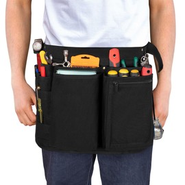 Rexmica Waist Tool Apron with Multiple Pockets, Canvas Half Apron with Adjustable Waist Straps for Men and Women, Work Apron for Woodworkers, Electrician, Mechanics, Gardener, Black
