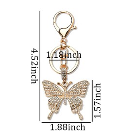 Crystal Butterfly Keychain for Car Keys with Clip Gold Rhinestone Butterfly Shaped Charm Keychains Accessories for Purse Wallet Bags Sparkling Butterfly Themed Gifts for Women