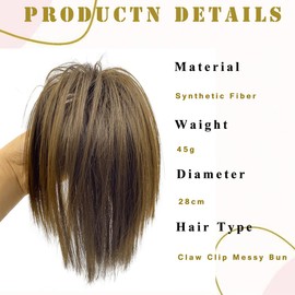 Messy Hair Highlight Ponytail Extension Claw Bun Hair Piece Elastic Drawstring Synthetic Ponytail Extension Hair Bun Extension for Women Daily Use light (Medium Brown)