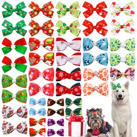PET SHOW 20Pairs 2" 3" 4" Christmas Big Dog Hair Bows with Rubber Band for Small Medium Large Dogs Rhinestone Bowknot Topknot Cats Rabbits Girl Boy Xmas Party Grooming Hair Accessories