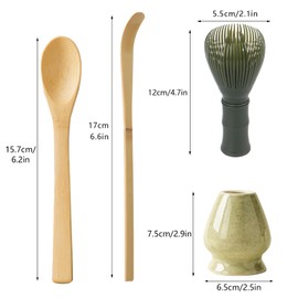 Set of 4 Matcha Tea Set Matcha Whisk and Spoon, Ceramic Matcha Whisk Holder(Matcha Green)