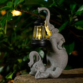 Solar Garden Statue Lights, 10 Inch Outdoor Elephant Resin Figurine Lights for Patio, Balcony, Lawn, Yard Decoration (Feet)