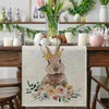 Happy Easter Bunny Table Runner, Spring Seasona Linen Easter Tablecloth