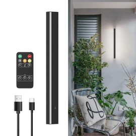 Tipace LED Wall Sconces Battery Operated,Black USB Rechargeable Wall Lights with 10000mAh,23.6 inch Dimmable Wall Lamp with Remote Control,Wireless Lights for Living Room,Bedroom,Hallway