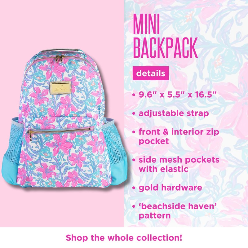 Lilly Pulitzer Small Backpack with Pockets, Adjustable Straps and Top